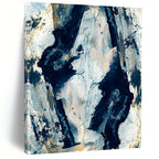 “Dynamic Blue & Gold Abstract” - Energetic Forms with Metallic Accents Painting On Canvas DS244