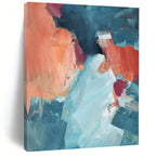 “Teal and Coral Abstract” - Vibrant Abstract Painting On Canvas PS0180