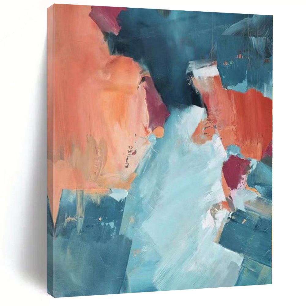 “Teal and Coral Abstract” - Vibrant Abstract Painting On Canvas PS0180