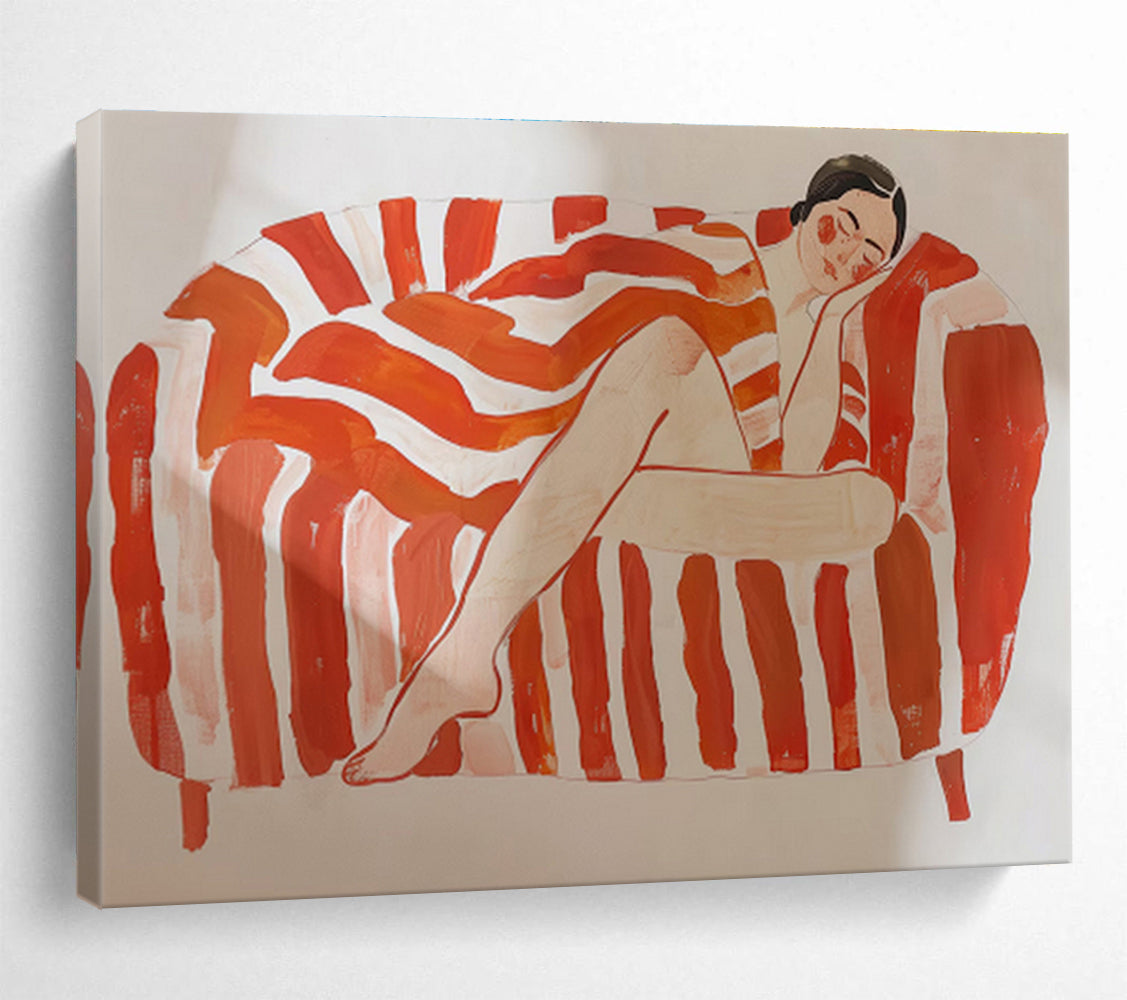 Figurative Abstract on Striped Sofa Painting On Canvas DKS087