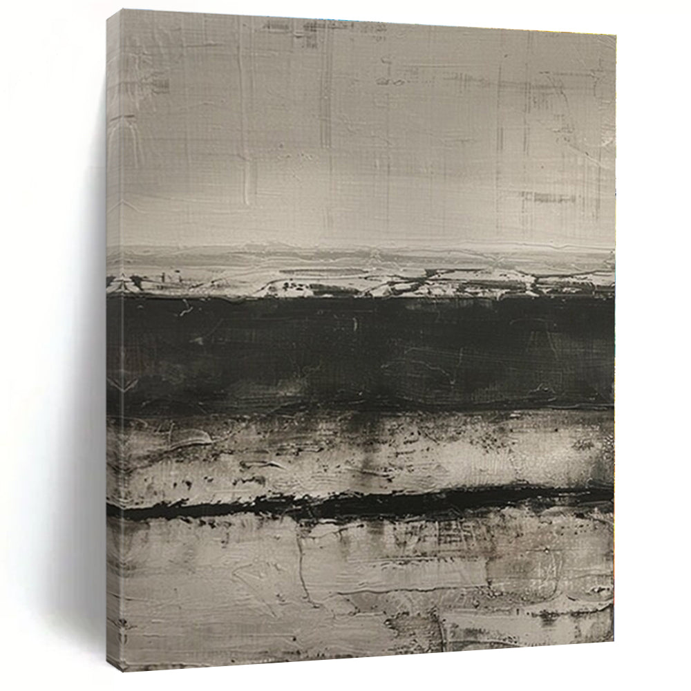 Black, White, Gray with Textured Bands "Monochrome Melody" Abstract Painting On Canvas PS1369