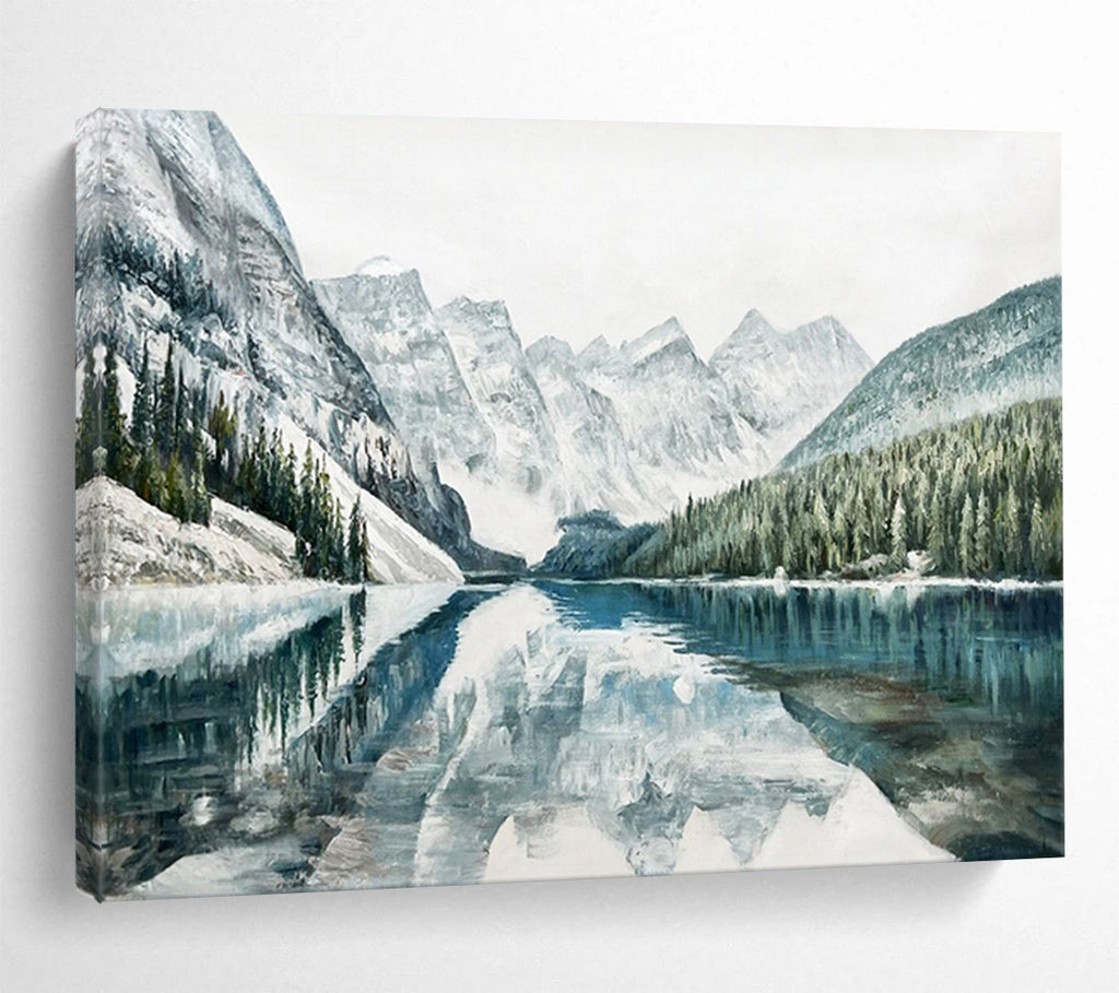 “Snowy Mountain & Lake Reflection” - Nature Landscape Painting On Canvas PT221