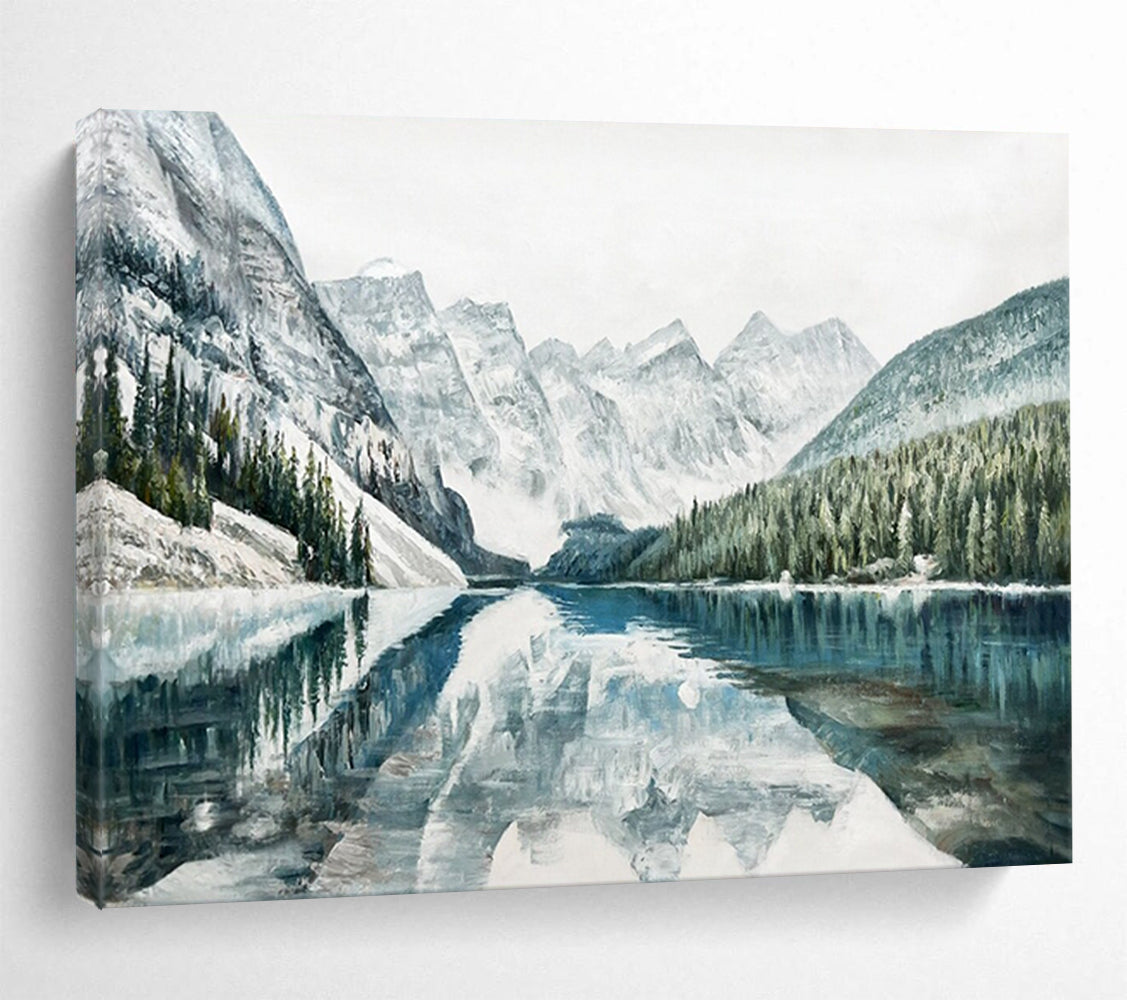 “Snowy Mountain & Lake Reflection” - Nature Landscape Painting On Canvas PT221