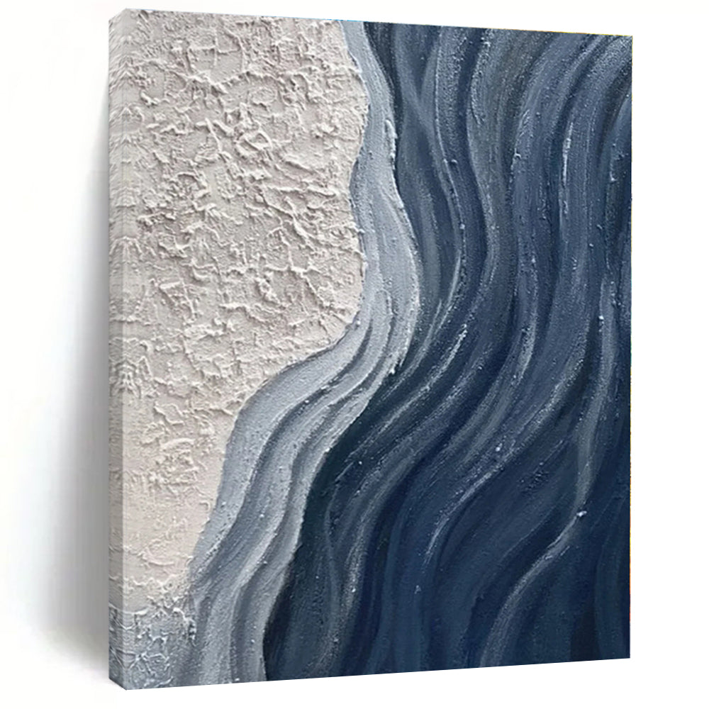 “Textured Blue - White Flow” - Textured Abstract Painting On Canvas PS0425