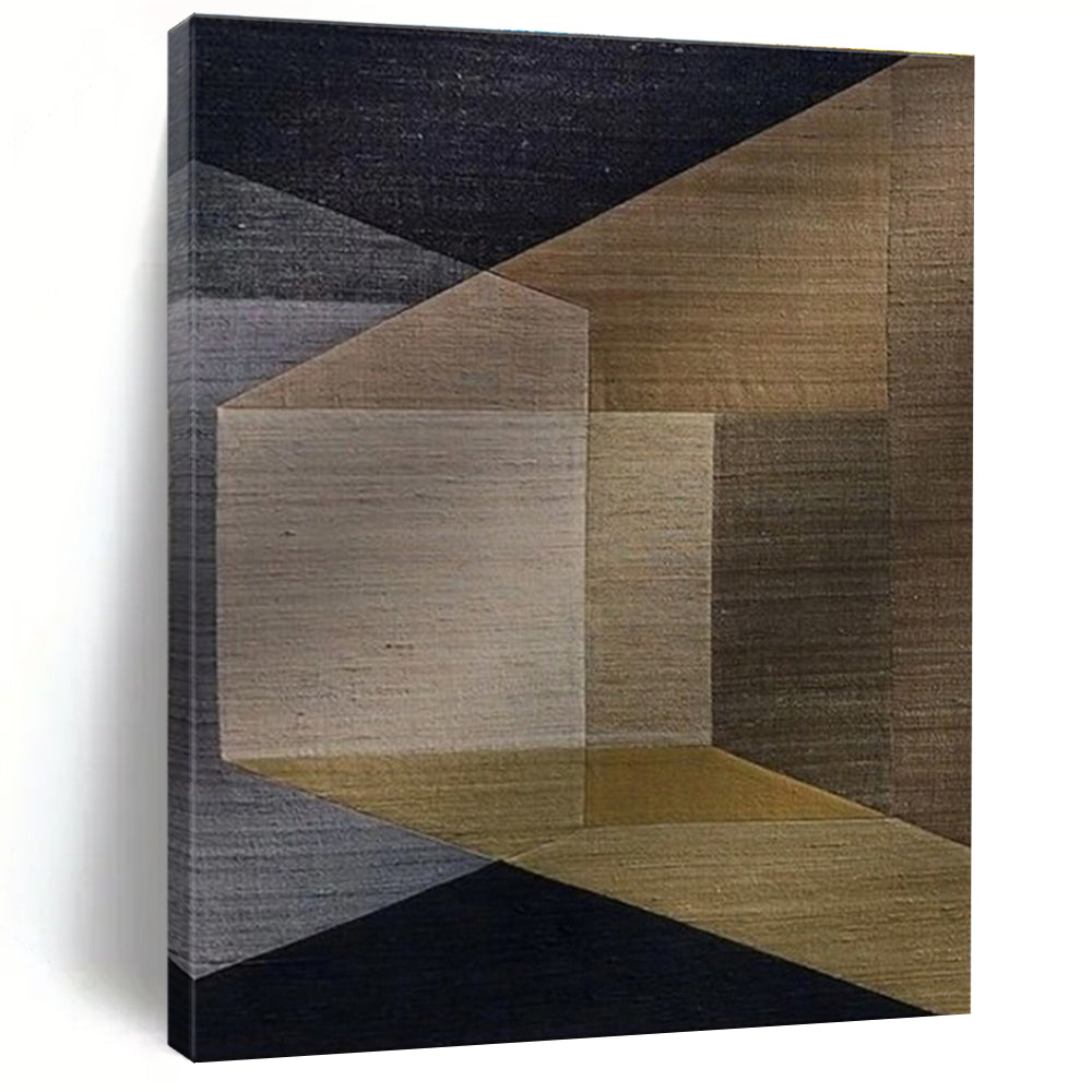 “Earthy Geometric Fusion” - Brown, Gray, Gold Abstract Geometric Painting On Canvas PS0677