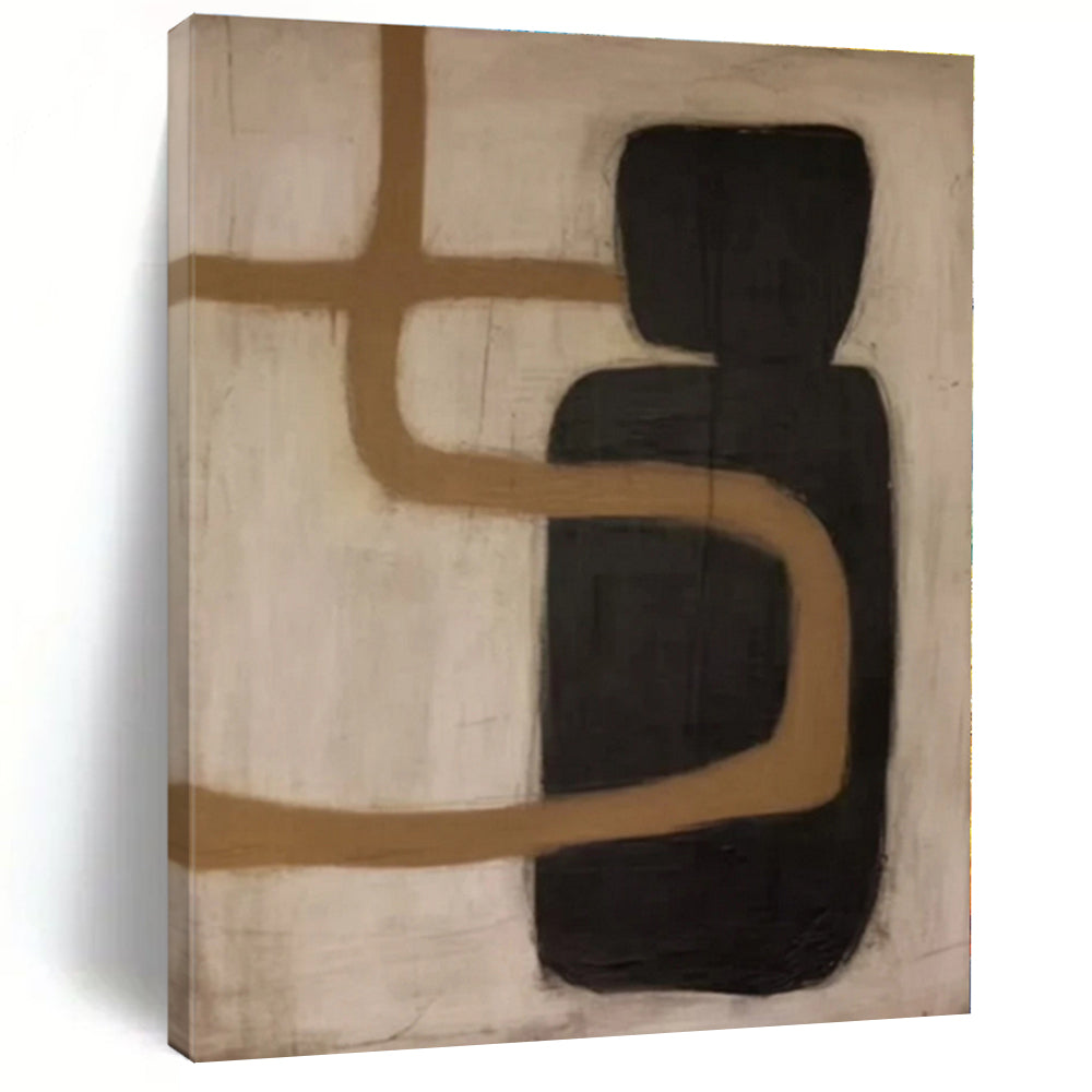 “Black - Brown Curved Abstraction” - Black, Brown Abstract Painting On Canvas PS0536