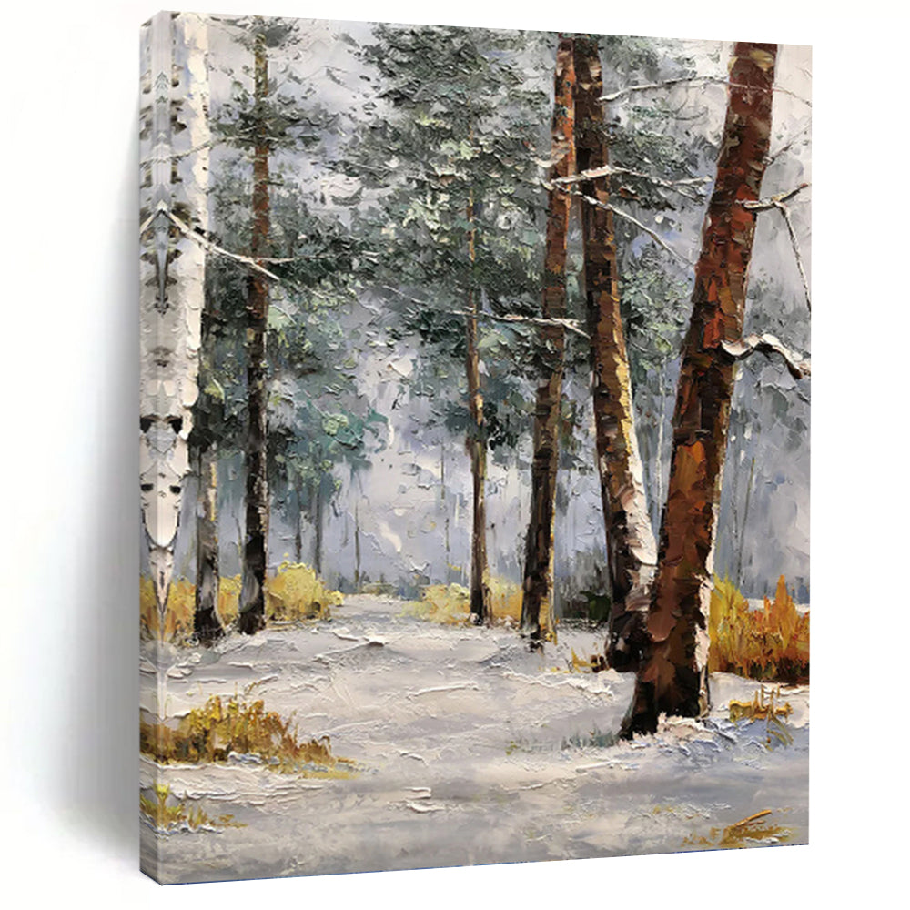 “Snowy Forest Path” - Impressionist Landscape Painting On Canvas PT1274