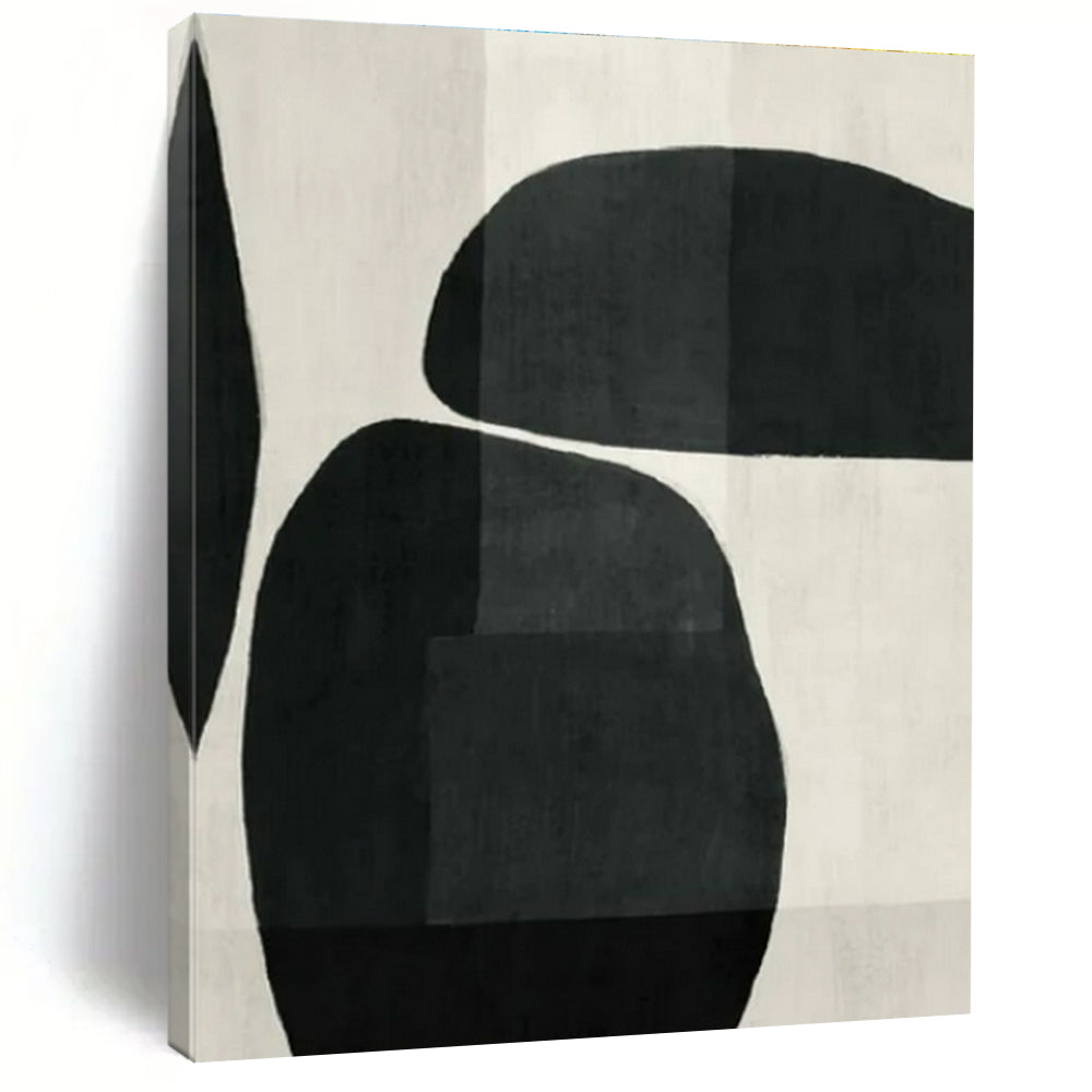 Black, White with Curved Shapes "Organic Flow" Abstract Painting On Canvas PS1448