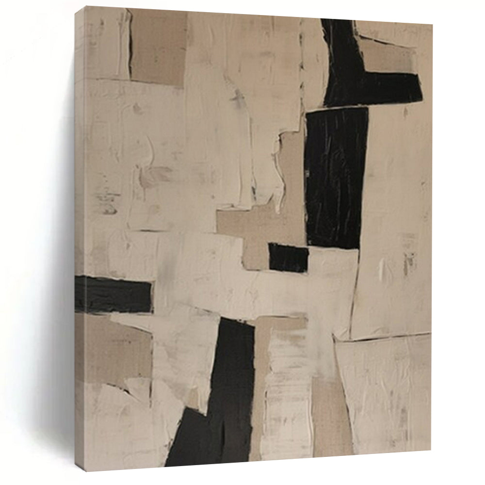Black and White Collage, "Monochrome Mosaic" – Collage Abstract Painting On Canvas PS0955