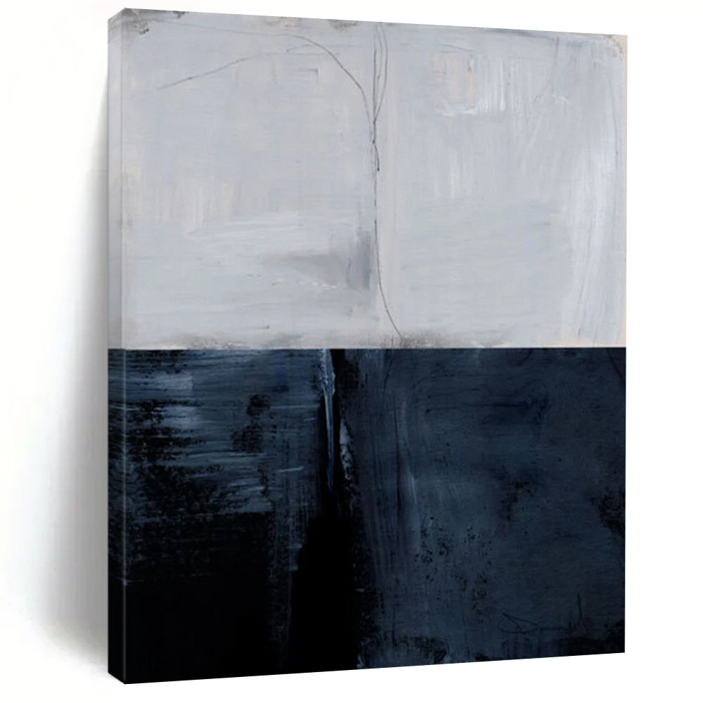 “Split - Tone Abstraction” - Light Gray & Dark Gray Contrast Painting On Canvas DS206