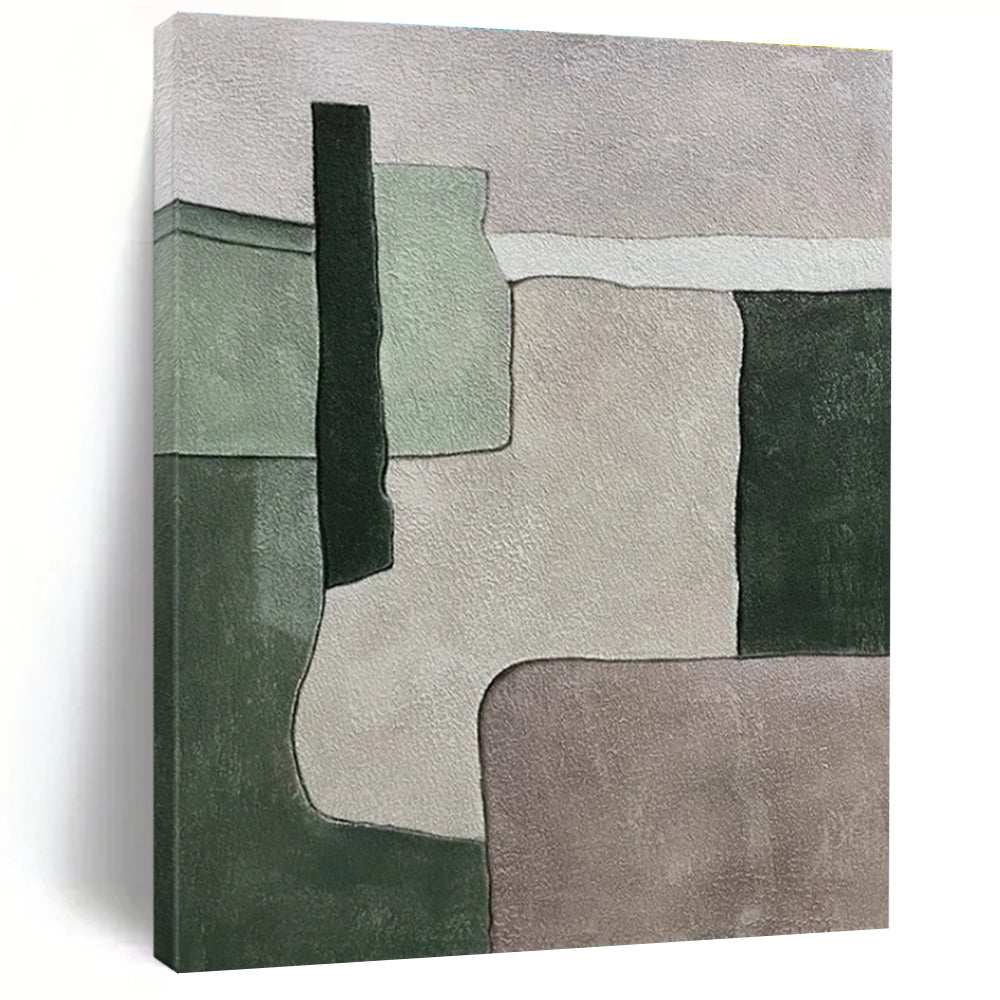 Green, Gray, Purple, White with Geometric Shapes "Muted Geometry" Abstract Painting On Canvas PS1434