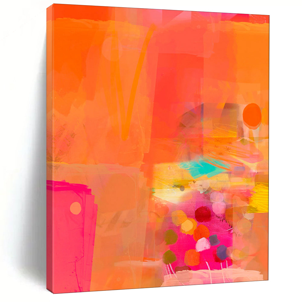 “Bright Orange and Pink Abstract” - Abstract Expressionist Painting On Canvas PT2002