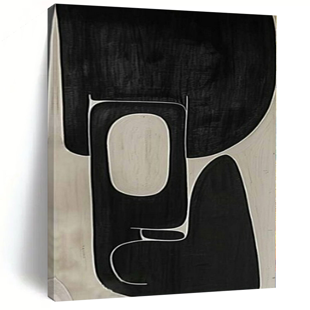 Black and White with Intricate Curved Lines "Complex Calm" Abstract Painting On Canvas PS1107