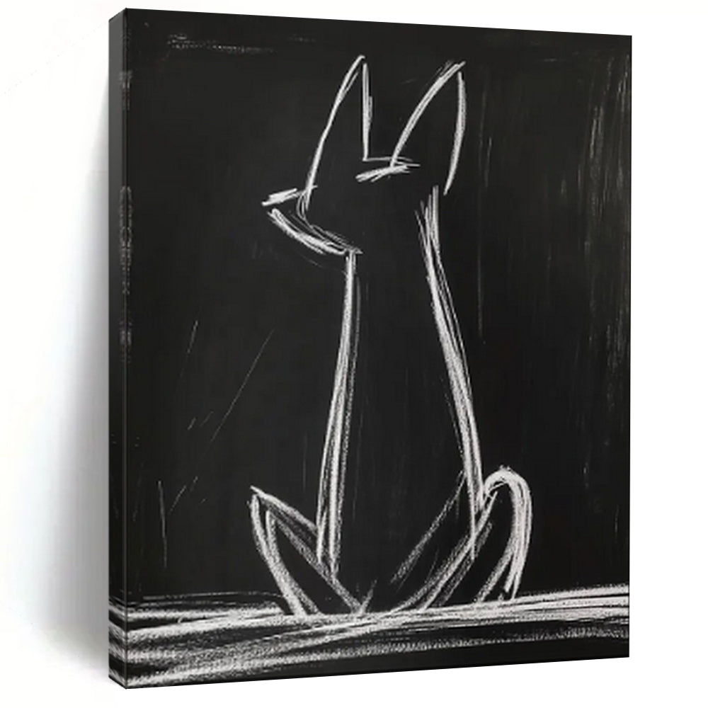 “Minimalist White Cat Silhouette” - Abstract Animal Painting On Canvas PT2027
