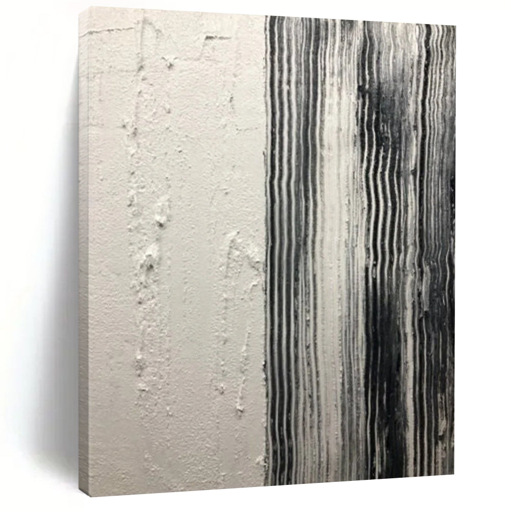 “Black and White Vertical Textured Stripes” - Minimalist Abstract Painting On Canvas DS382
