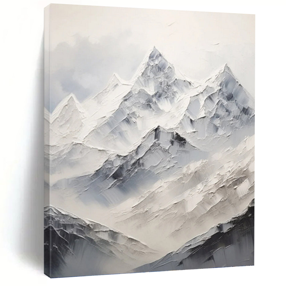 “White - Grey Mountain Abstract” - Impasto Landscape Painting On Canvas PT1248