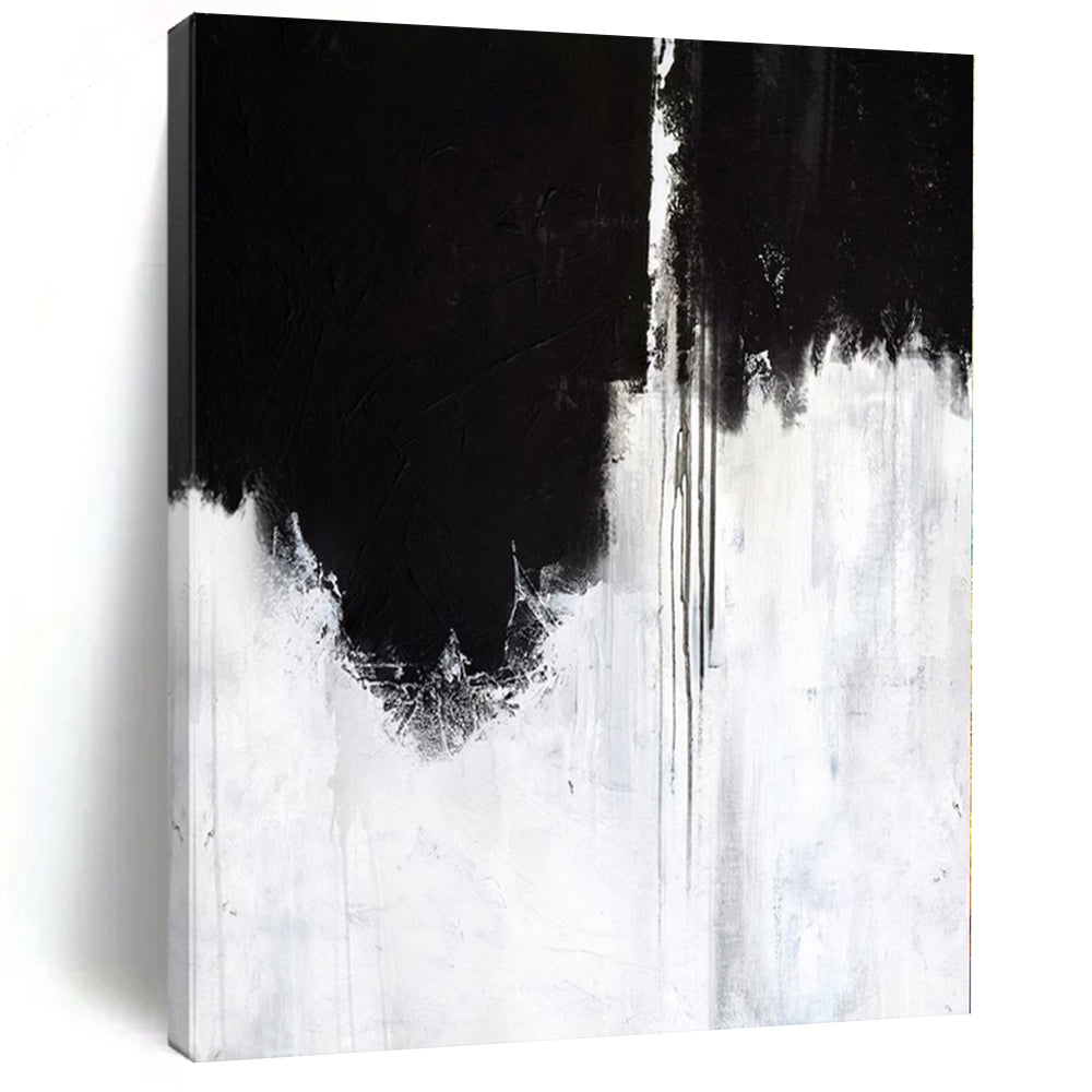 Black and White with Dramatic Drips "Noir Cascade" Abstract Painting On Canvas PS1146