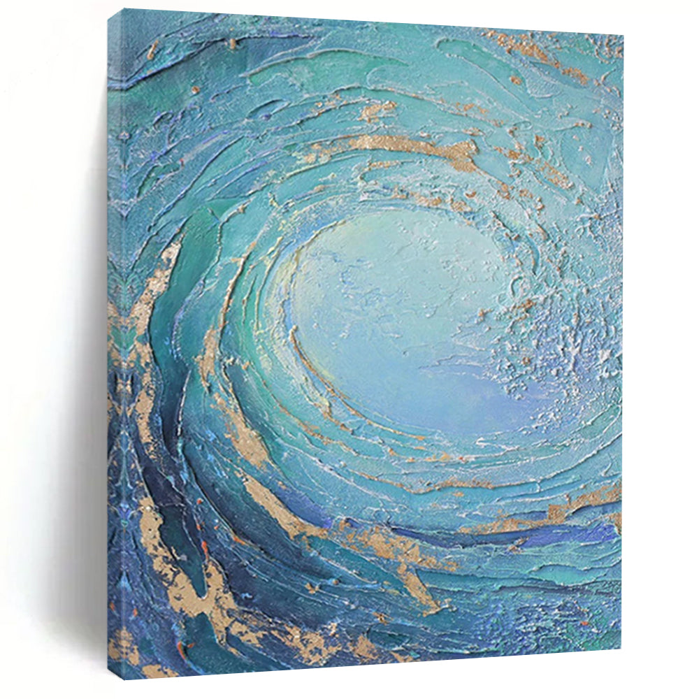 “Teal and Gold Swirl” - Textured Abstract Wave Painting On Canvas DS332