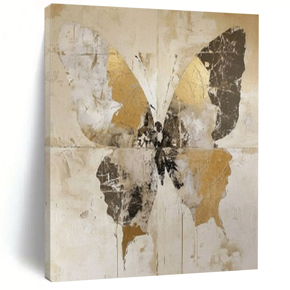 “Vintage Gold Butterfly” - Retro - Inspired Mixed - Media Painting On Canvas PT2206