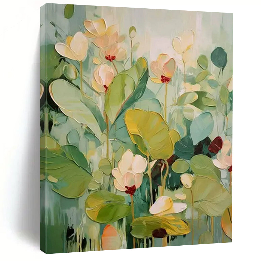 “Soft Green and White Florals” - Impasto Floral Painting On Canvas PT2237
