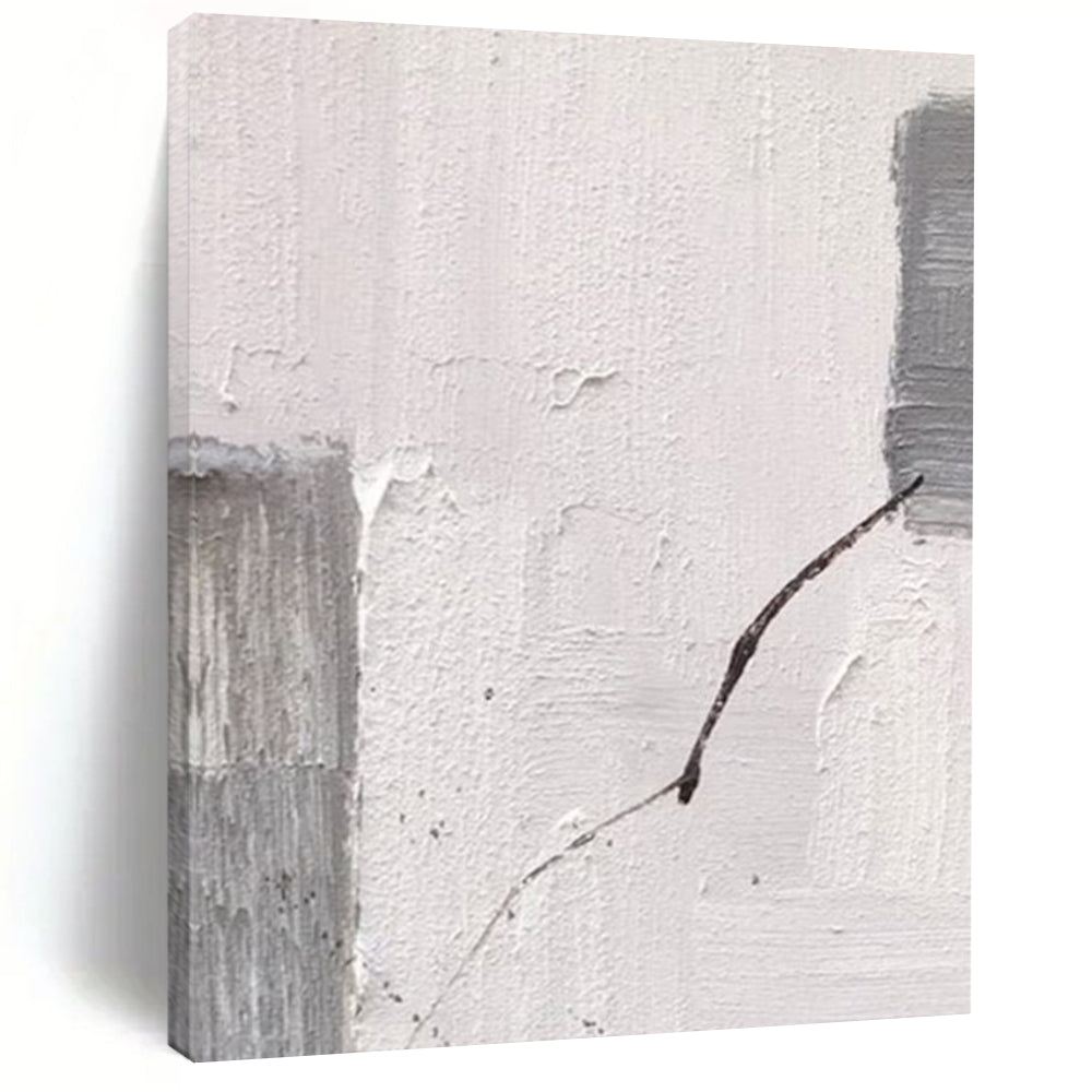 “White, Grey, and Curved Line” - Minimalist Line - Focused Painting On Canvas DS363