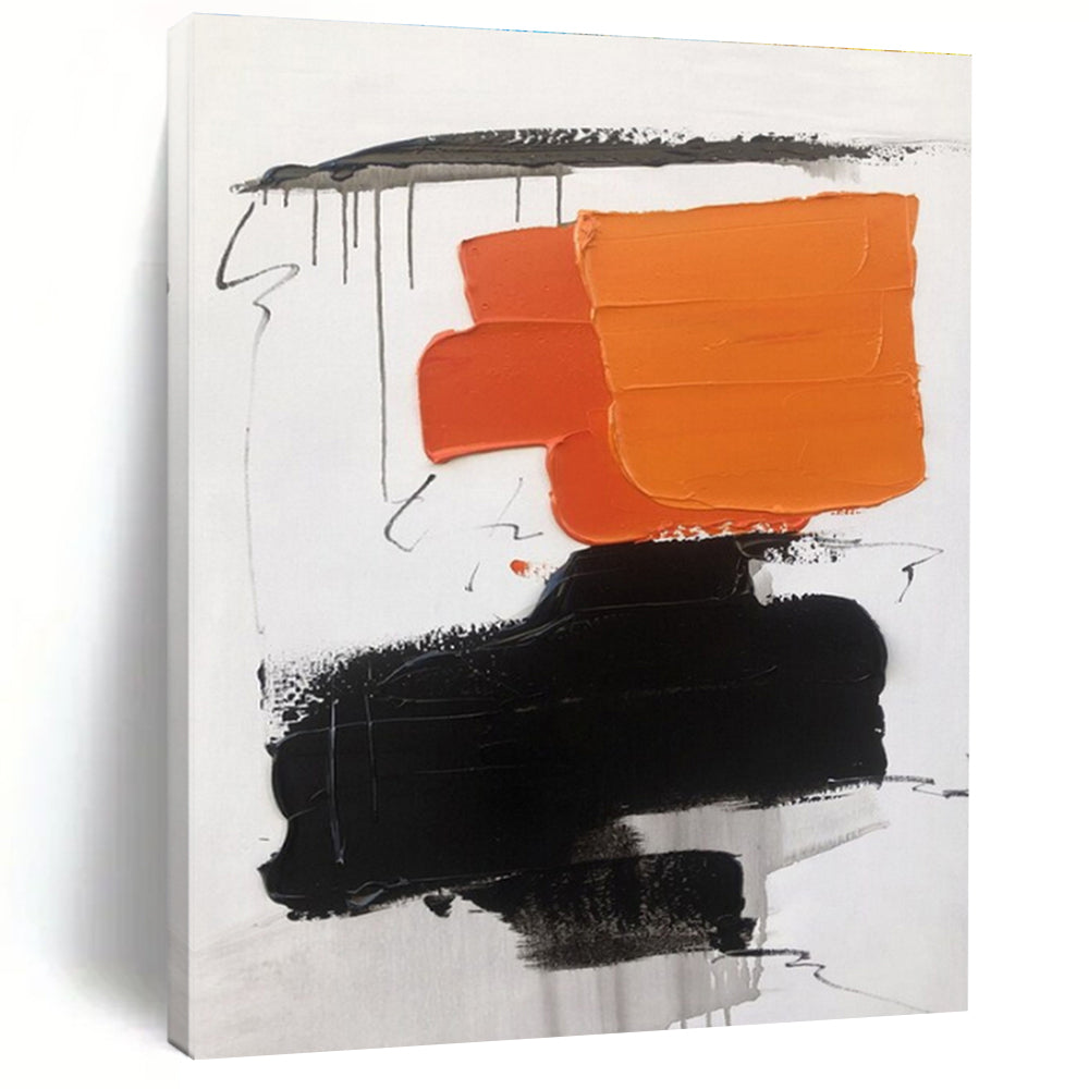 Burnt Orange, Black, White Layered Heat “Sunset Echo” - Painting On Canvas PS0789