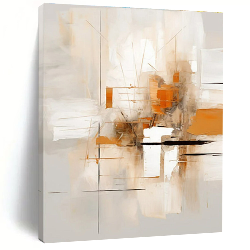 Beige, Orange & Grey Abstract Lines Painting On Canvas PS0823