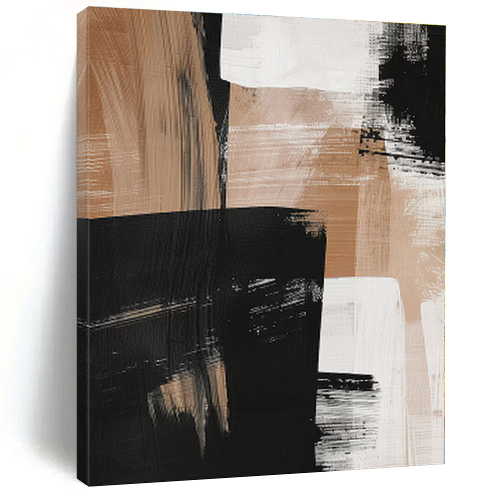 “Black, White & Beige Abstract” - Abstract Painting On Canvas PS0422