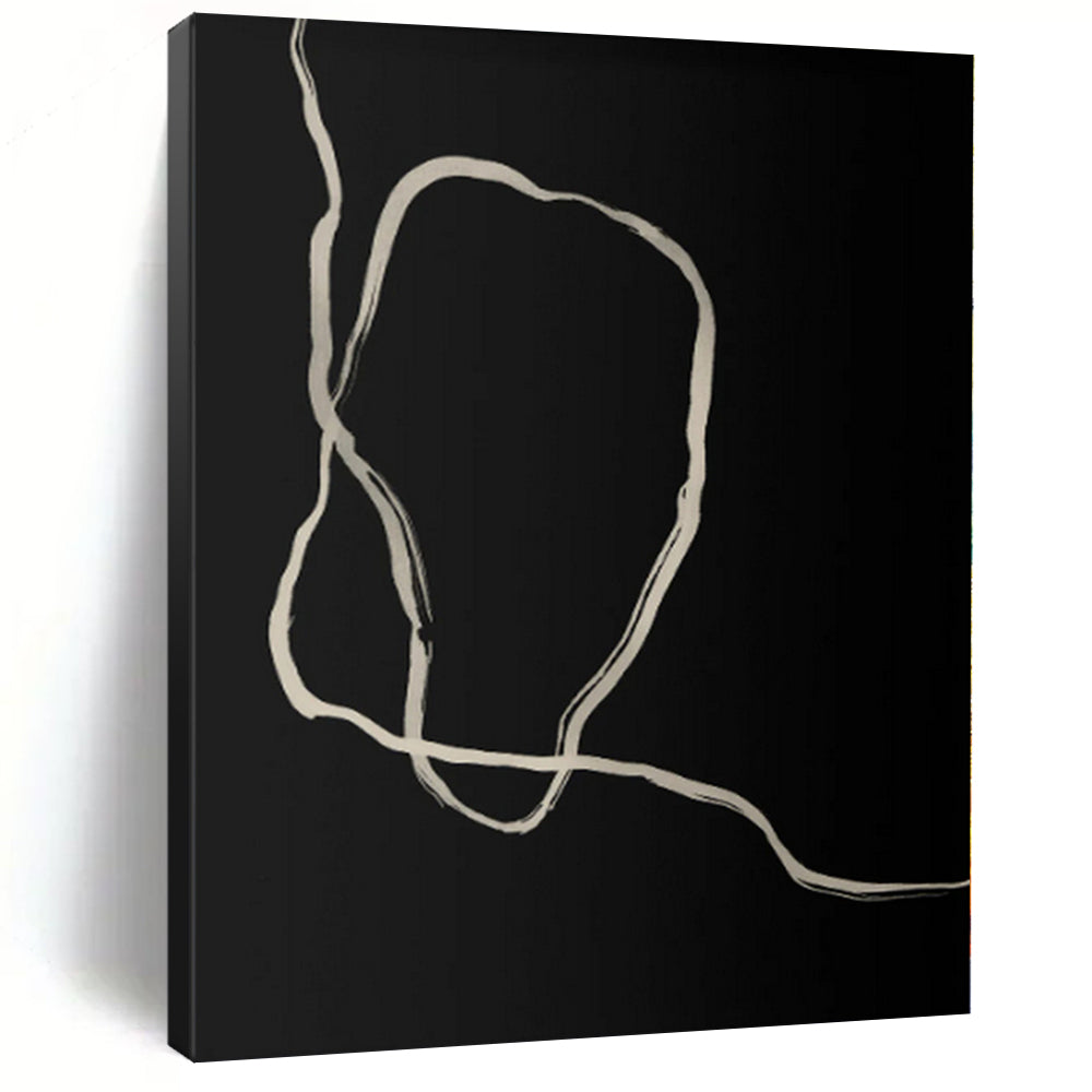 “Black - White Abstract Flowing Lines” - Delicate Abstract Painting On Canvas PS0336