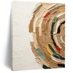 “Colorful Textured Circle” - Multicolor, Beige, Blue, Red, Yellow Abstract Impasto Painting On Canvas PS0663