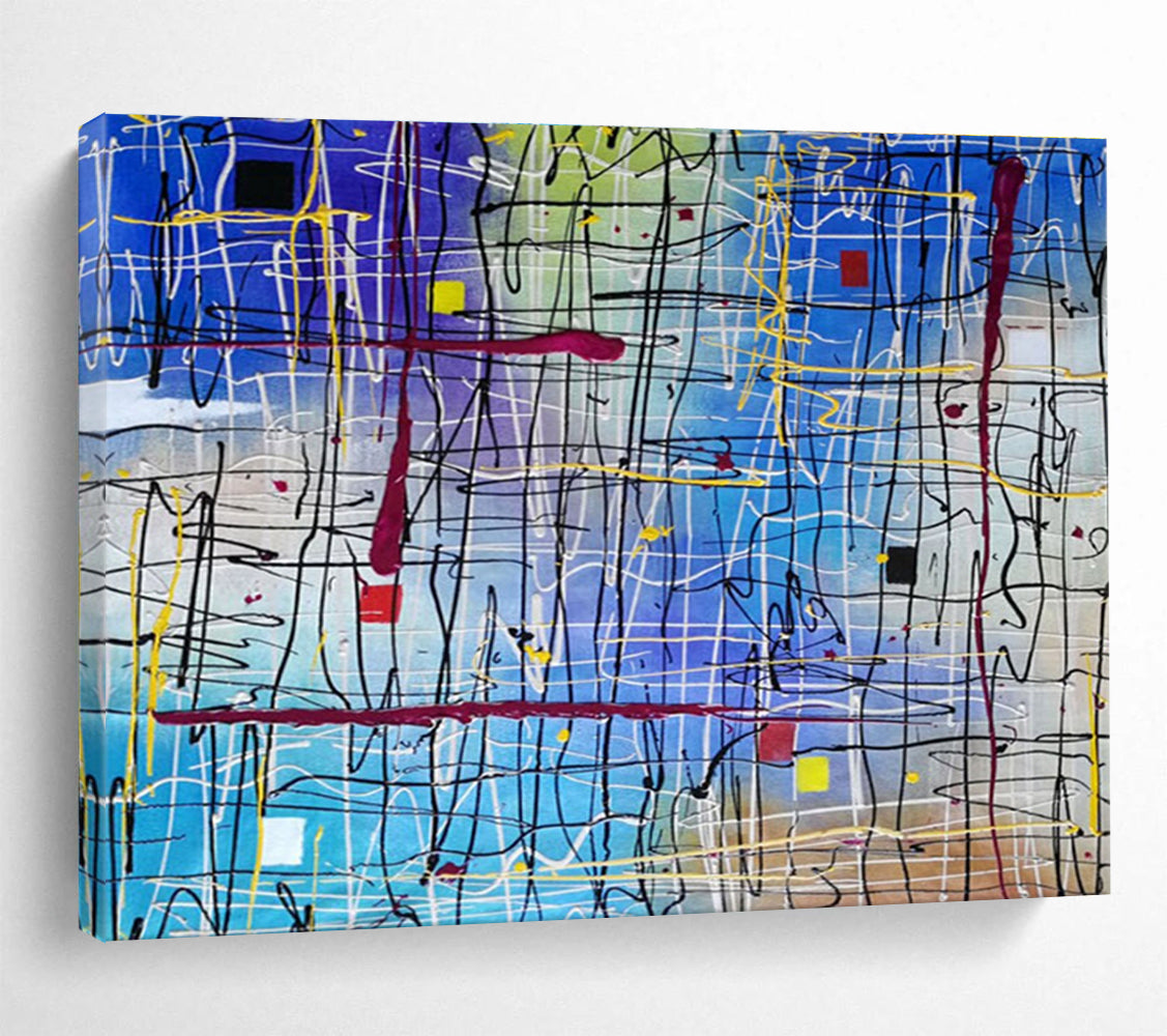 “Colorful Line Abstract” - Abstract Expressionist Painting On Canvas DKS849