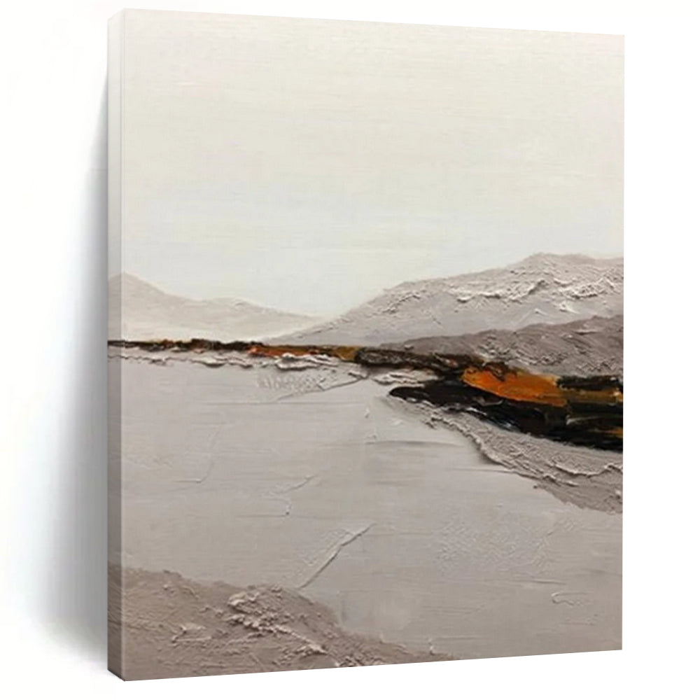 “Neutral Tones Landscape: Grey, White, and Subtle Orange” - Textured Landscape Painting On Canvas DS401