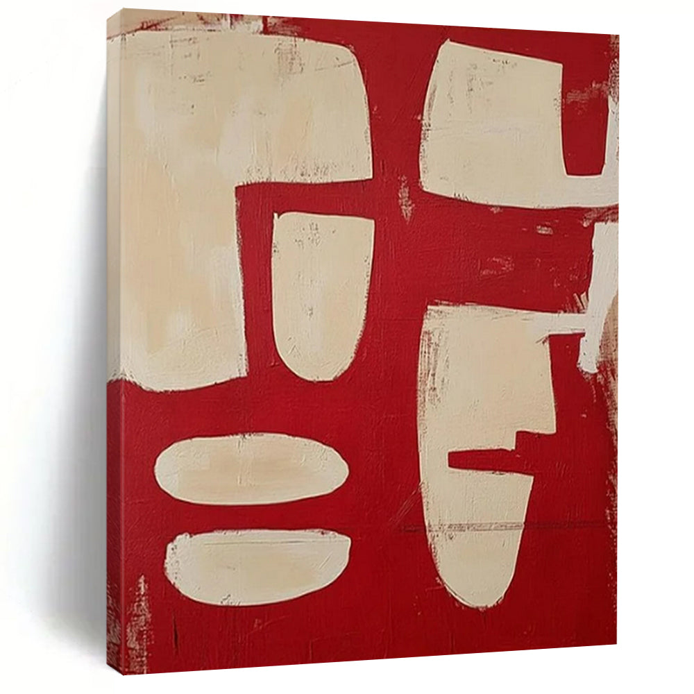“Red and White Abstract Forms” - Color Field Painting On Canvas PT2367