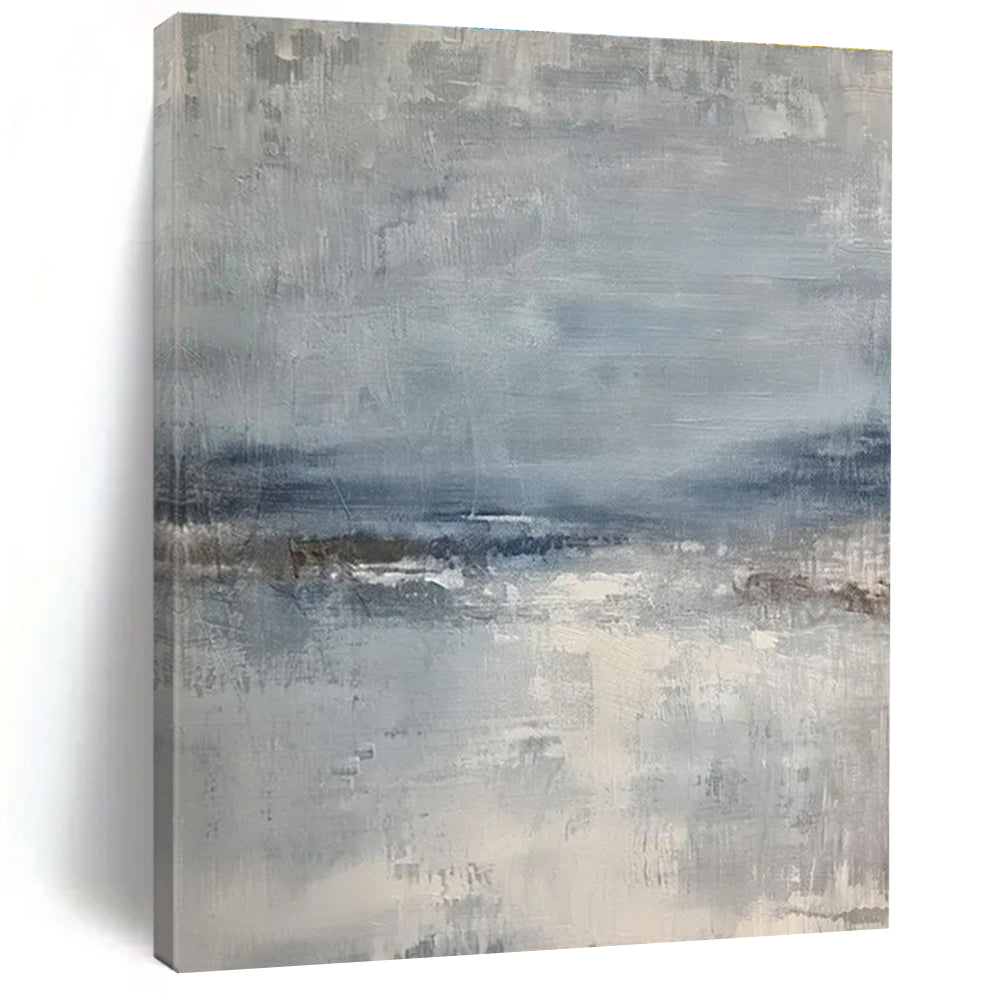 Blue, Gray & White Abstract Landscape "Misty Coast" Painting On Canvas PS0860