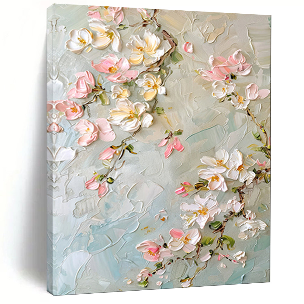 “Textured Pink - White Floral Oil Painting” - Oil Painting On Canvas PT2067