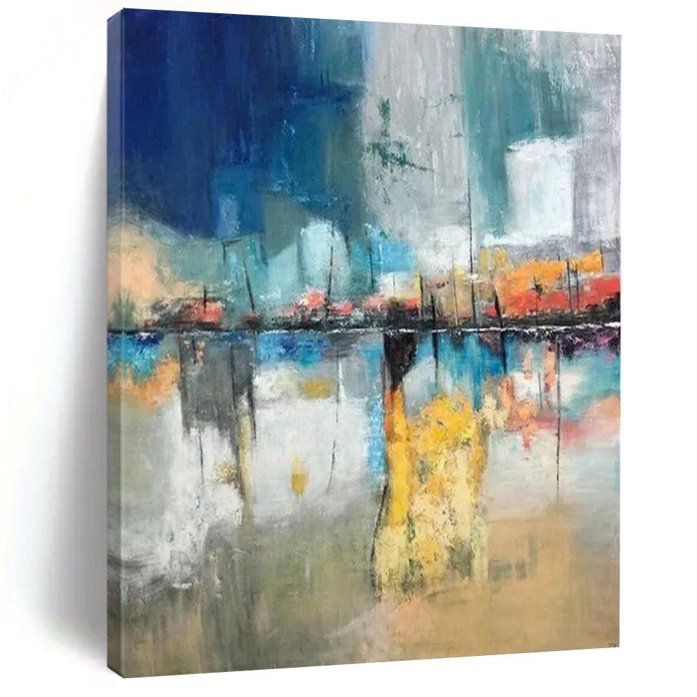 “Blue - Orange Cityscape” - Abstract Impressionist Painting On Canvas PT2331