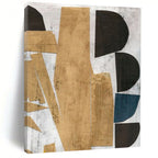 “Geometric Gold & Black Collage” - Mixed Media Shapes with Earthy Tones Painting On Canvas DS216