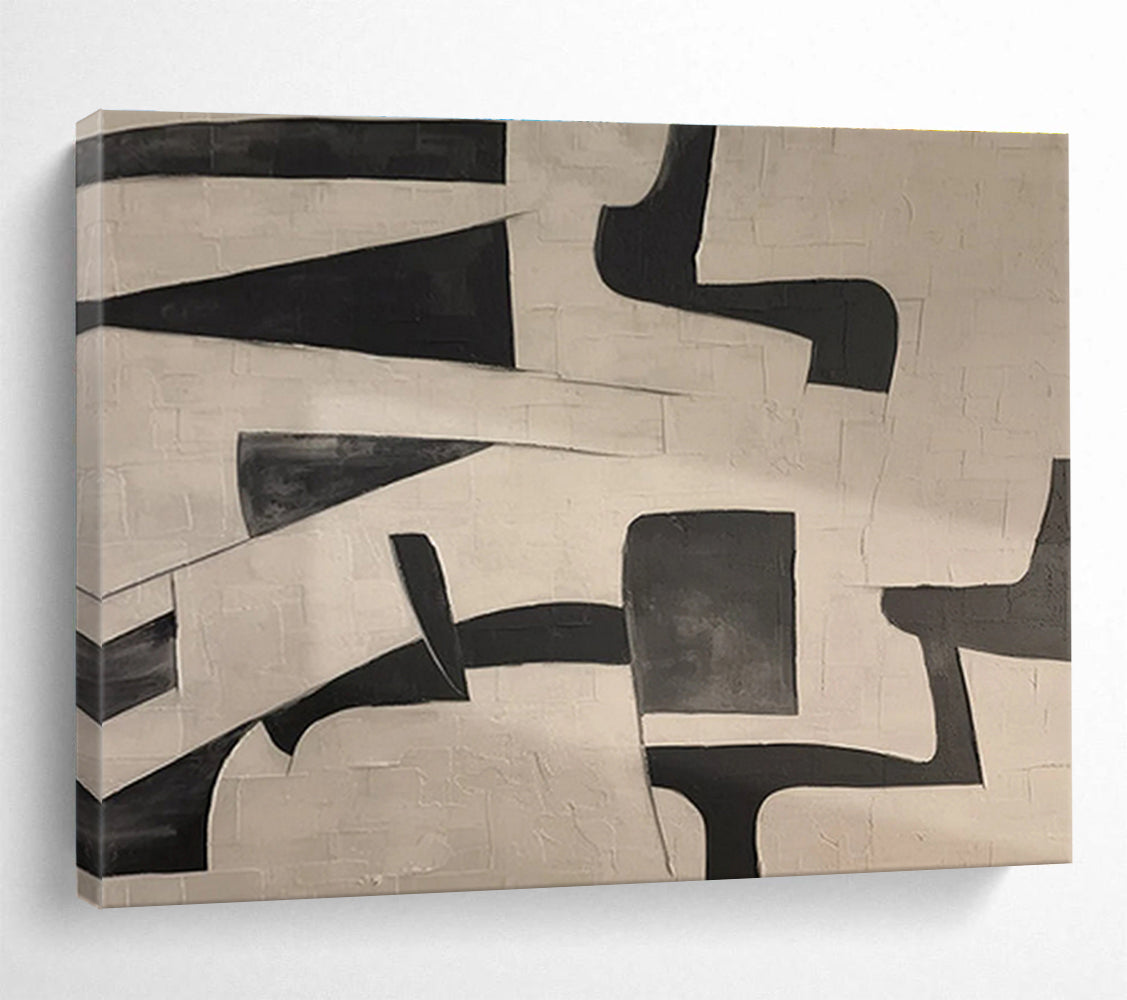 Black and White Geometric Abstract Painting On Canvas DKS085