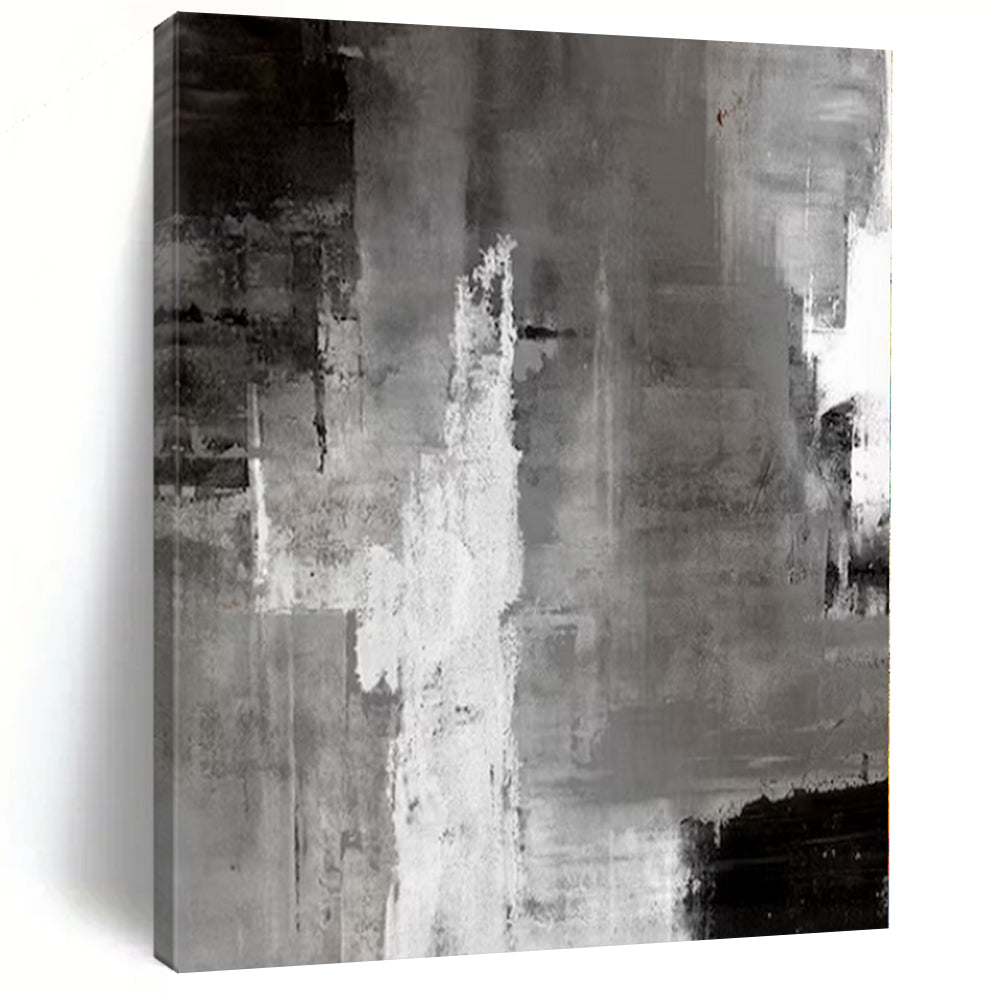 Gray, Black and White with Textured Layers "Urban Shadow" Abstract Painting On Canvas PS1124