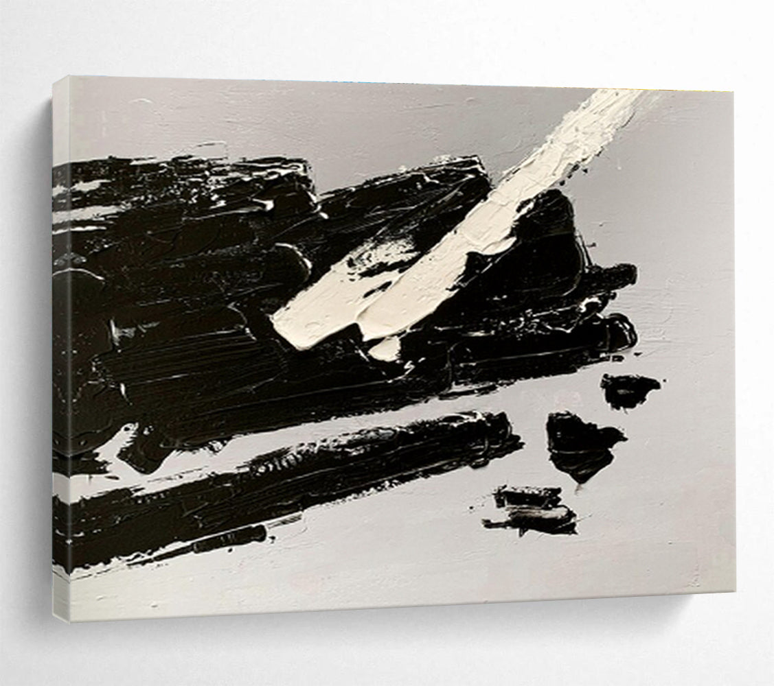 “Black - White Bold Strokes” Abstract Painting On Canvas DKS284