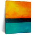 Orange, Teal, Black with Horizontal Bands "Sunset Surf" Abstract Painting On Canvas PS1187