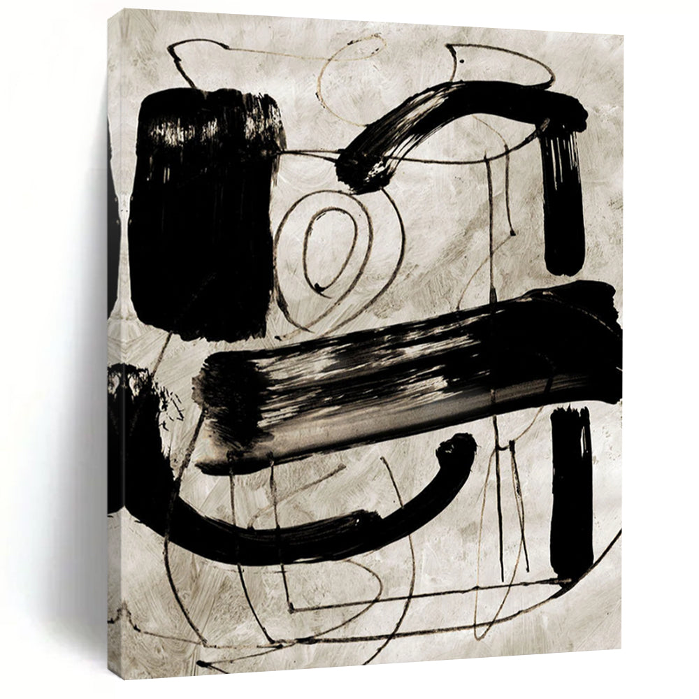 “Black Ink Abstraction” - Bold Strokes on Light Background Painting On Canvas DS169