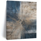 Blue - Gray - Gold Abstract Burst Painting On Canvas DS119