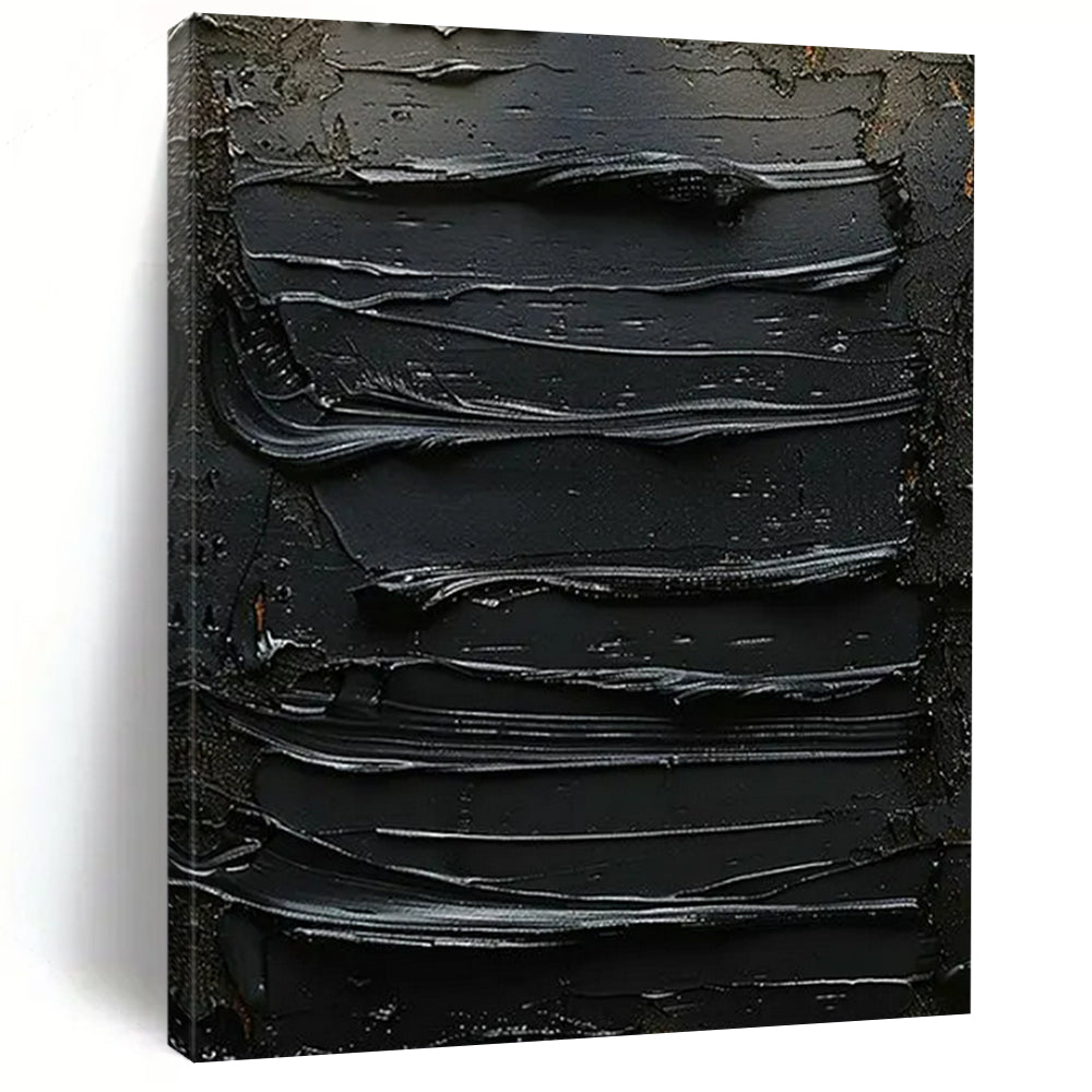 “Black Textured Mystery” - Minimalist Abstract Painting On Canvas PT2356
