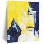“Yellow - Blue Geometric Clash” - Bold Abstract Painting On Canvas PS0215