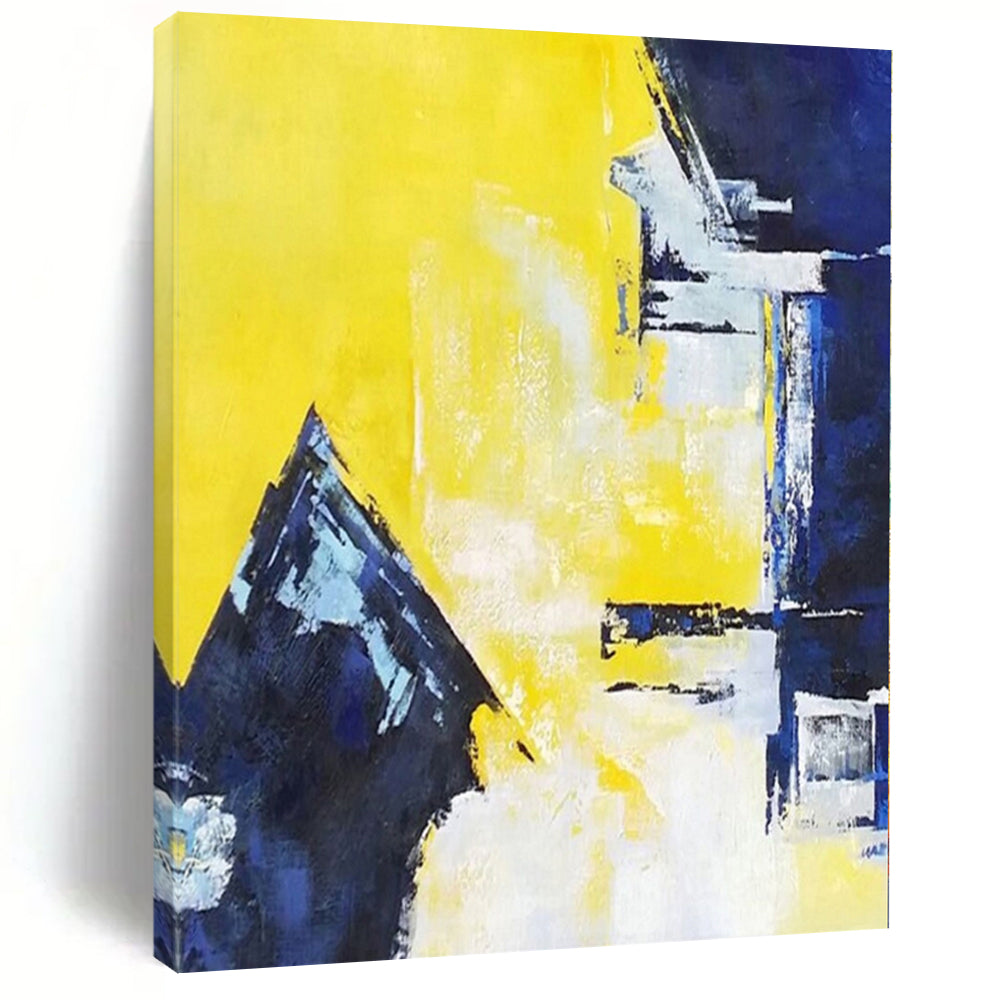 “Yellow - Blue Geometric Clash” - Bold Abstract Painting On Canvas PS0215