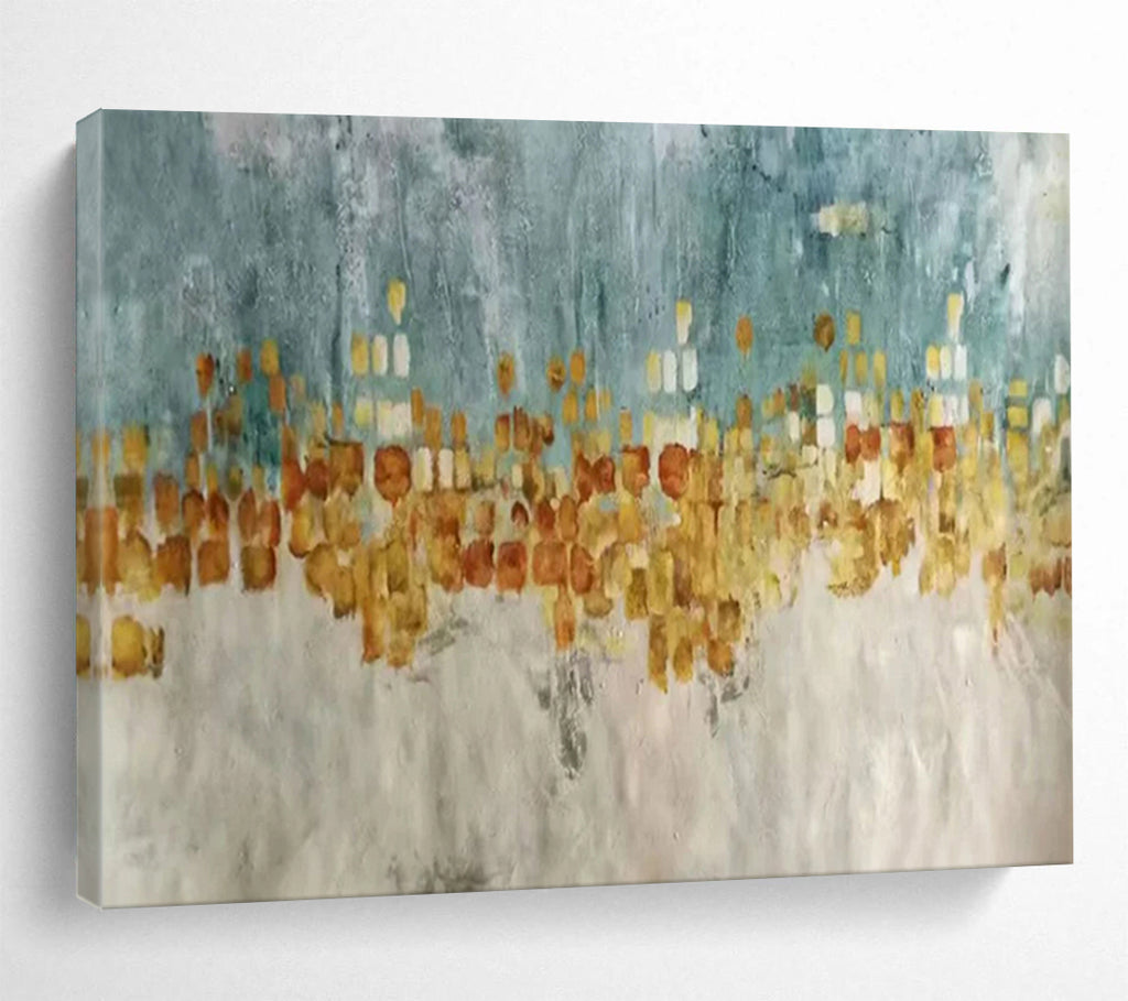 “Blue - Gold Abstract Cityscape” - Abstract Urban Painting On Canvas PT1592