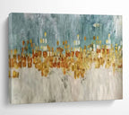 “Blue - Gold Abstract Cityscape” - Abstract Urban Painting On Canvas PT1592