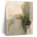 Gray, Gold, Green with Abstract Shapes "Gilded Greens Revisited" Abstract Painting On Canvas PS1292