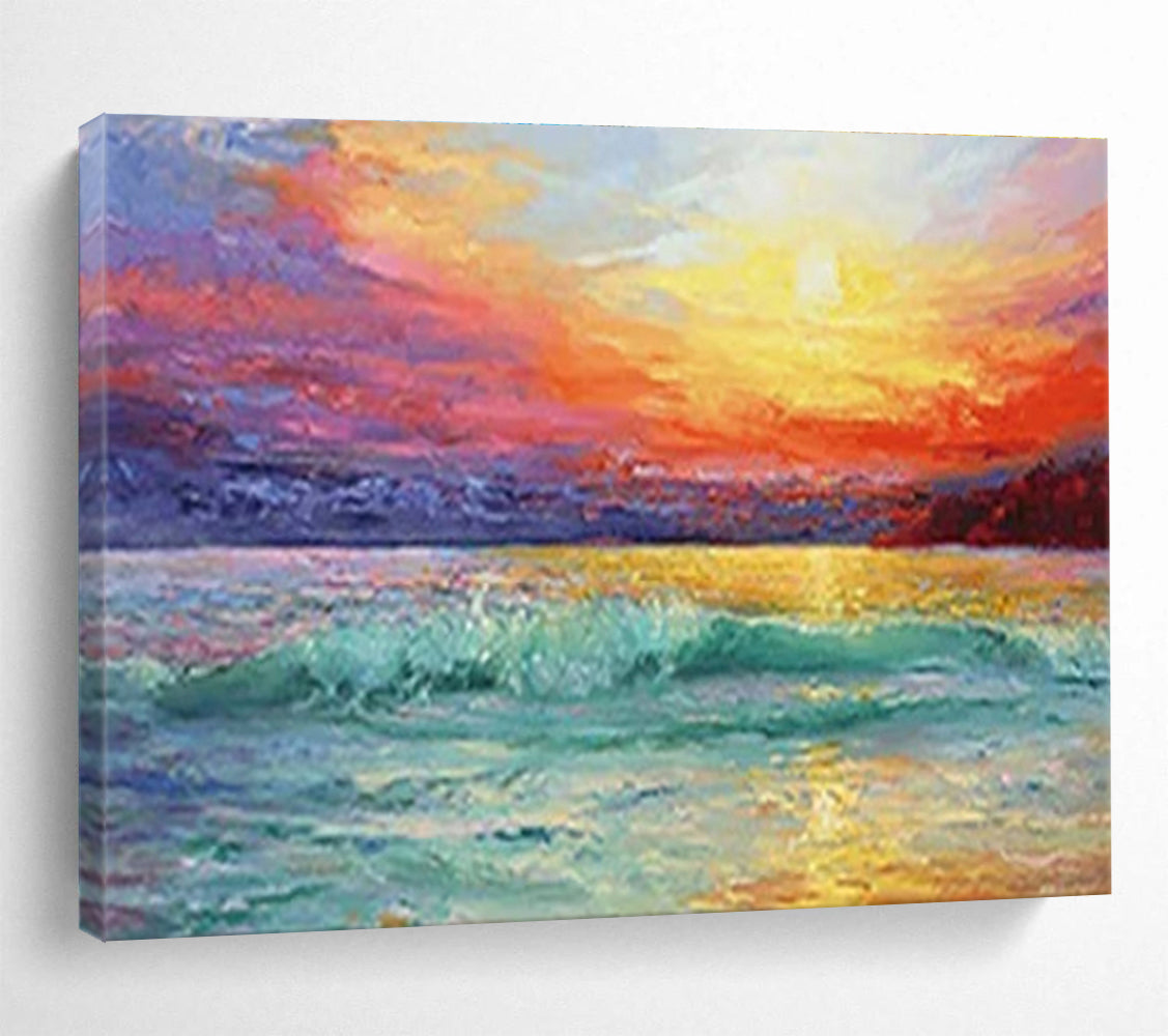 “Vibrant Sea Sunset” - Impressionistic Oil Painting On Canvas DKS892